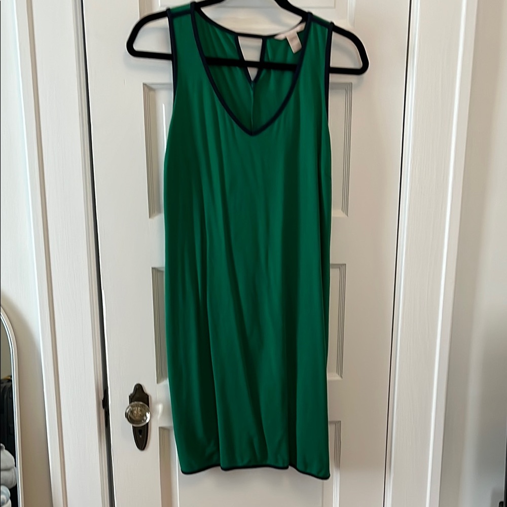 Green Sleeveless Dress with Navy Trim. Rayon/nylon/spandex blend.  like new!